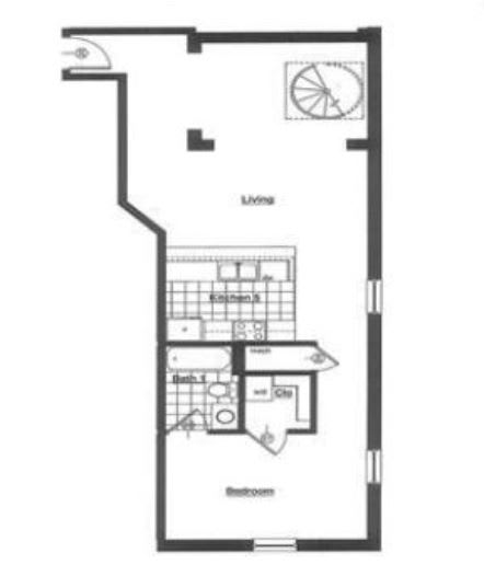 Floor plan for 1 bed, 1 bath, 1000 sqft